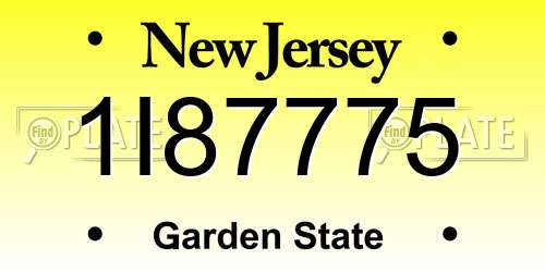1I87775 New Jersey License Plate