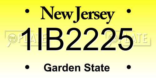 1IB2225 New Jersey License Plate