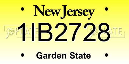 1IB2728 New Jersey License Plate