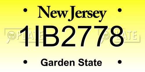 1IB2778 New Jersey License Plate