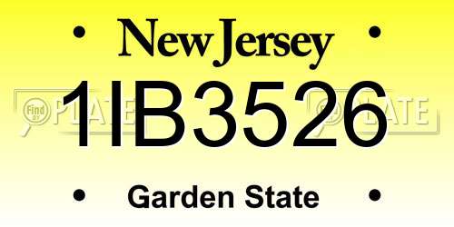 1IB3526 New Jersey License Plate