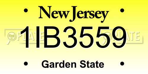 1IB3559 New Jersey License Plate