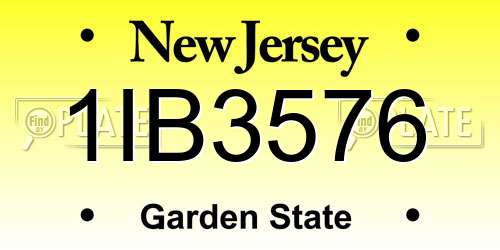 1IB3576 New Jersey License Plate