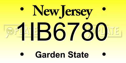 1IB6780 New Jersey License Plate