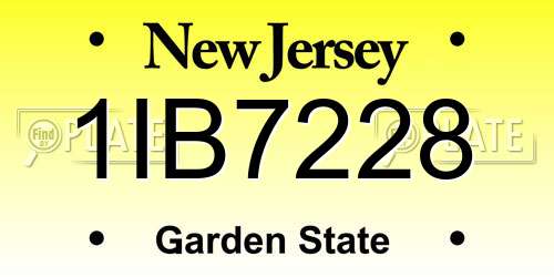 1IB7228 New Jersey License Plate