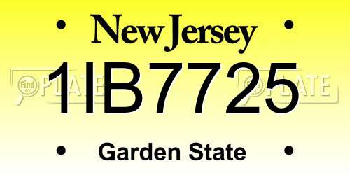 1IB7725 New Jersey License Plate