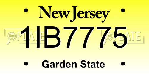 1IB7775 New Jersey License Plate
