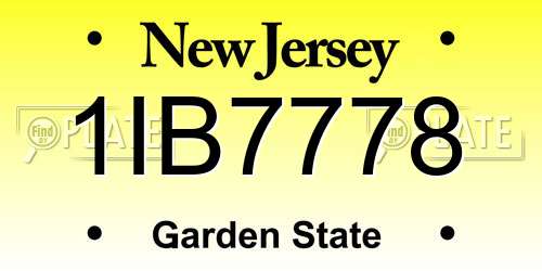 1IB7778 New Jersey License Plate