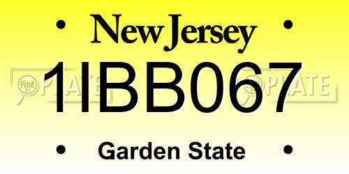 1IBB067 New Jersey License Plate