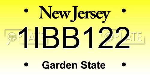 1IBB122 New Jersey License Plate