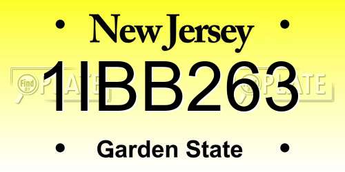 1IBB263 New Jersey License Plate