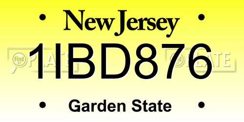 1IBD876 New Jersey License Plate
