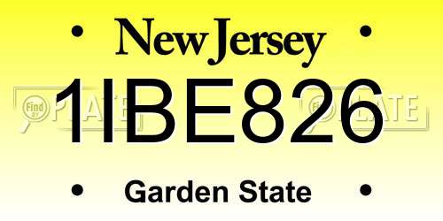 1IBE826 New Jersey License Plate