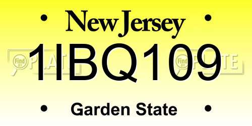 1IBQ109 New Jersey License Plate