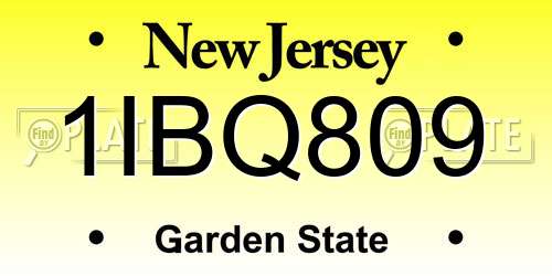 1IBQ809 New Jersey License Plate