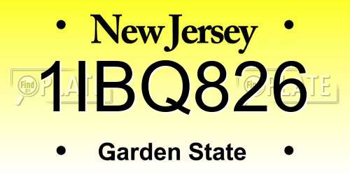 1IBQ826 New Jersey License Plate