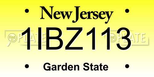 1IBZ113 New Jersey License Plate