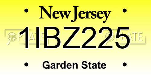 1IBZ225 New Jersey License Plate