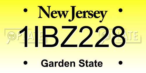 1IBZ228 New Jersey License Plate