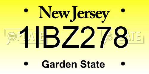 1IBZ278 New Jersey License Plate