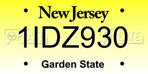 1IDZ930 New Jersey License Plate