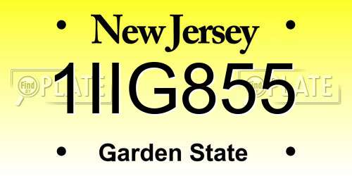 1IIG855 New Jersey License Plate