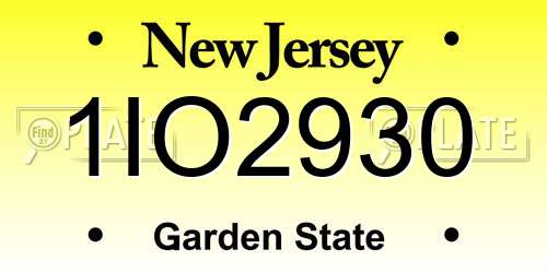 1IO2930 New Jersey License Plate