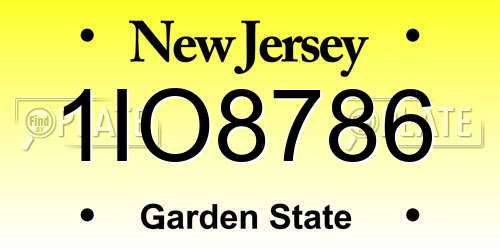 1IO8786 New Jersey License Plate