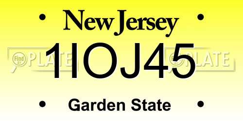 1IOJ45 New Jersey License Plate