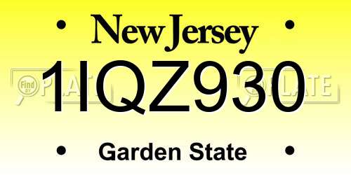 1IQZ930 New Jersey License Plate