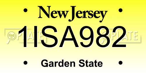 1ISA982 New Jersey License Plate
