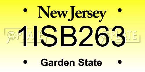 1ISB263 New Jersey License Plate