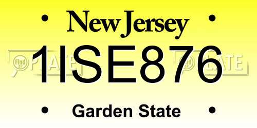 1ISE876 New Jersey License Plate
