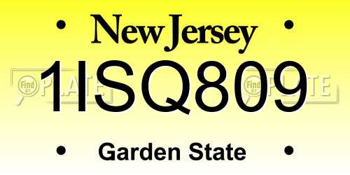 1ISQ809 New Jersey License Plate