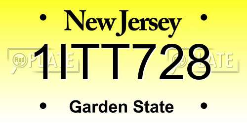 1ITT728 New Jersey License Plate