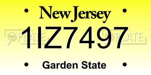 1IZ7497 New Jersey License Plate
