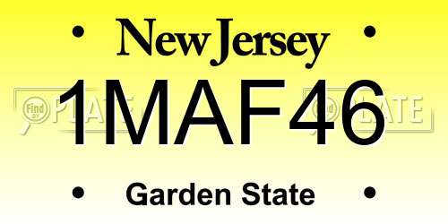 1MAF46 New Jersey License Plate