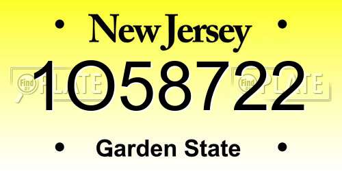 1O58722 New Jersey License Plate