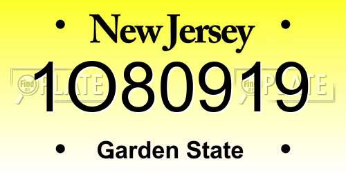 1O80919 New Jersey License Plate