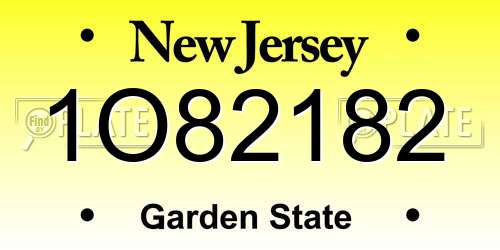1O82182 New Jersey License Plate