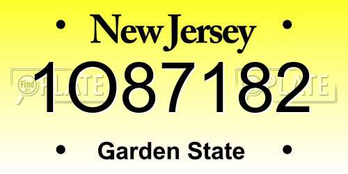 1O87182 New Jersey License Plate