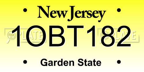 1OBT182 New Jersey License Plate