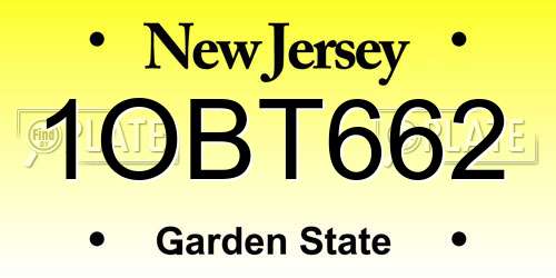 1OBT662 New Jersey License Plate