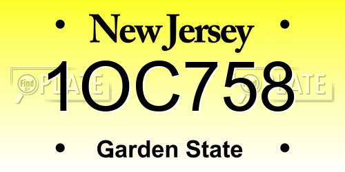 1OC758 New Jersey License Plate