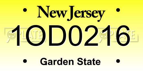 1OD0216 New Jersey License Plate