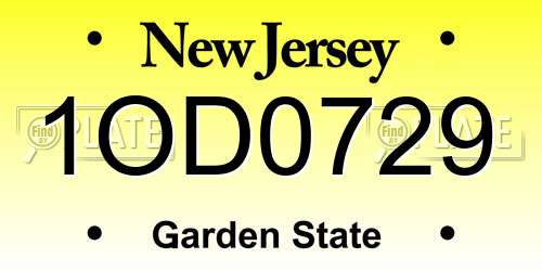 1OD0729 New Jersey License Plate
