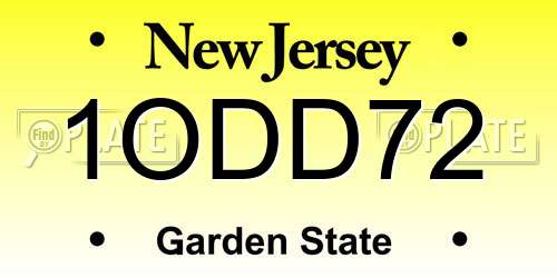 1ODD72 New Jersey License Plate