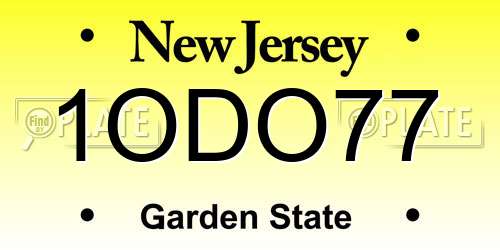 1ODO77 New Jersey License Plate