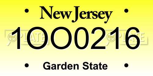 1OO0216 New Jersey License Plate
