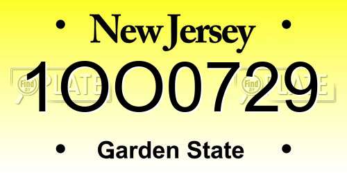 1OO0729 New Jersey License Plate